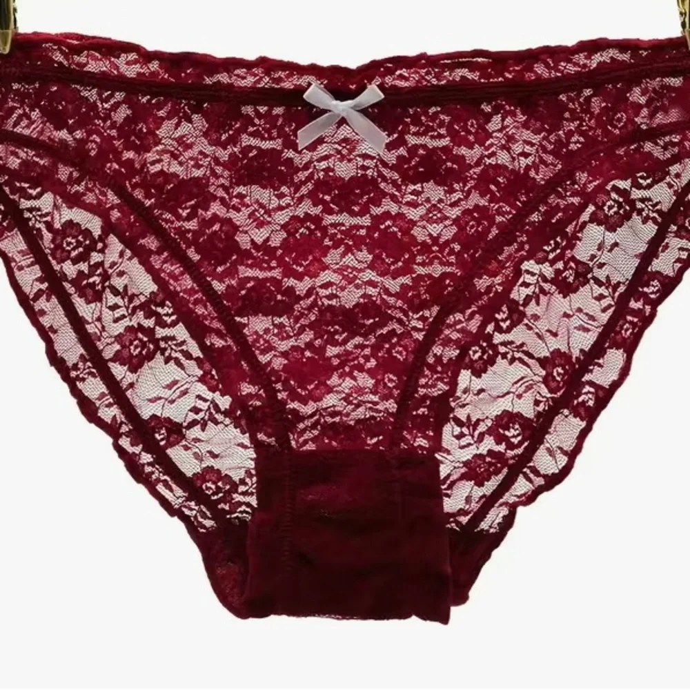 2️⃣1️⃣2️⃣ 6Pcs Floral Lace Bikini Panties, Breathable Sheer Bow Tie Panties - Picture 4 of 6